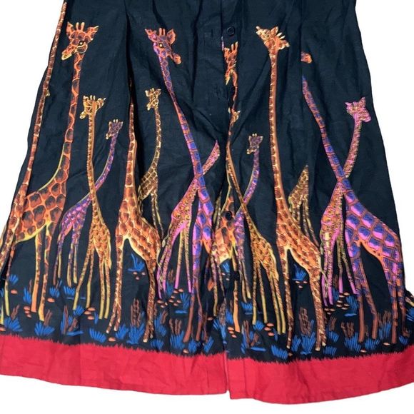 Vintage Size Large Fundamentals Giraffe Printed Button Down Shirt Dress - Picture 3 of 3